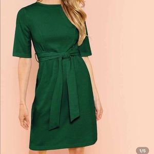 Zip back self belted dress